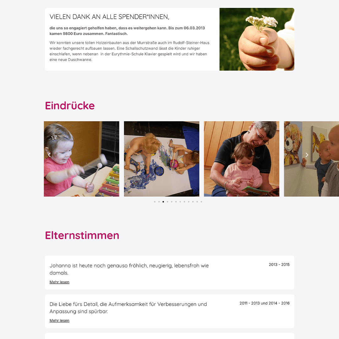 Detailansicht der Website des Kindergartens Murrhäuschen